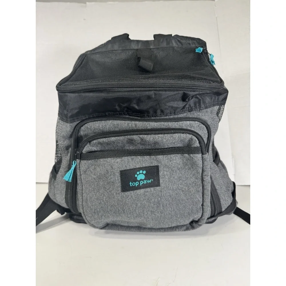 Top Paw Pet Carrier Backpack Small Dog Cat Grey Black Mesh Breathable Travel Bag